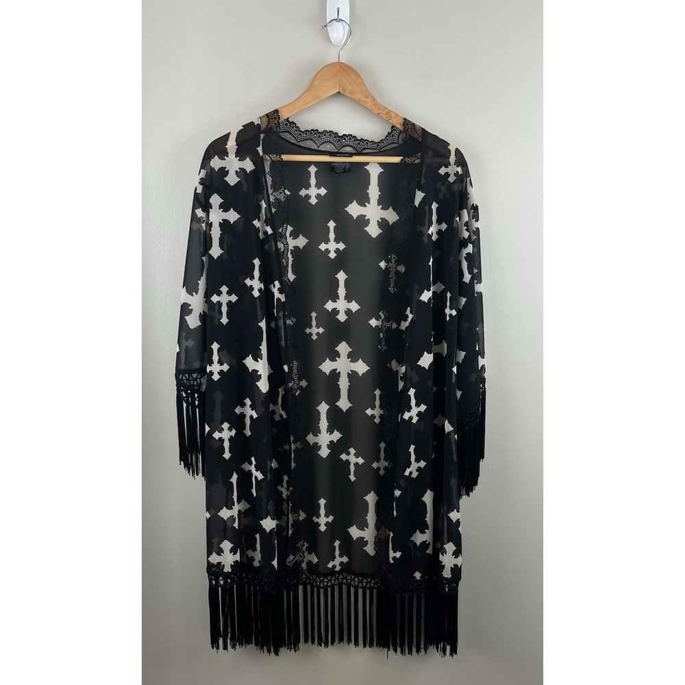 Switchblade Stiletto Womens‎ Gothic Cross Lace Fringe Cardigan Witchy Festival M